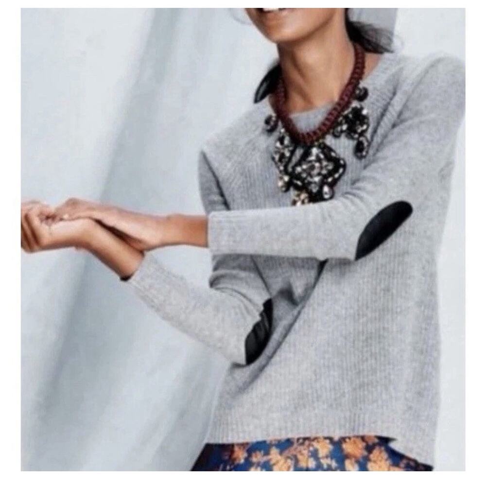 J Crew 100% Wool pullover sweater with leather arm Elbow patches